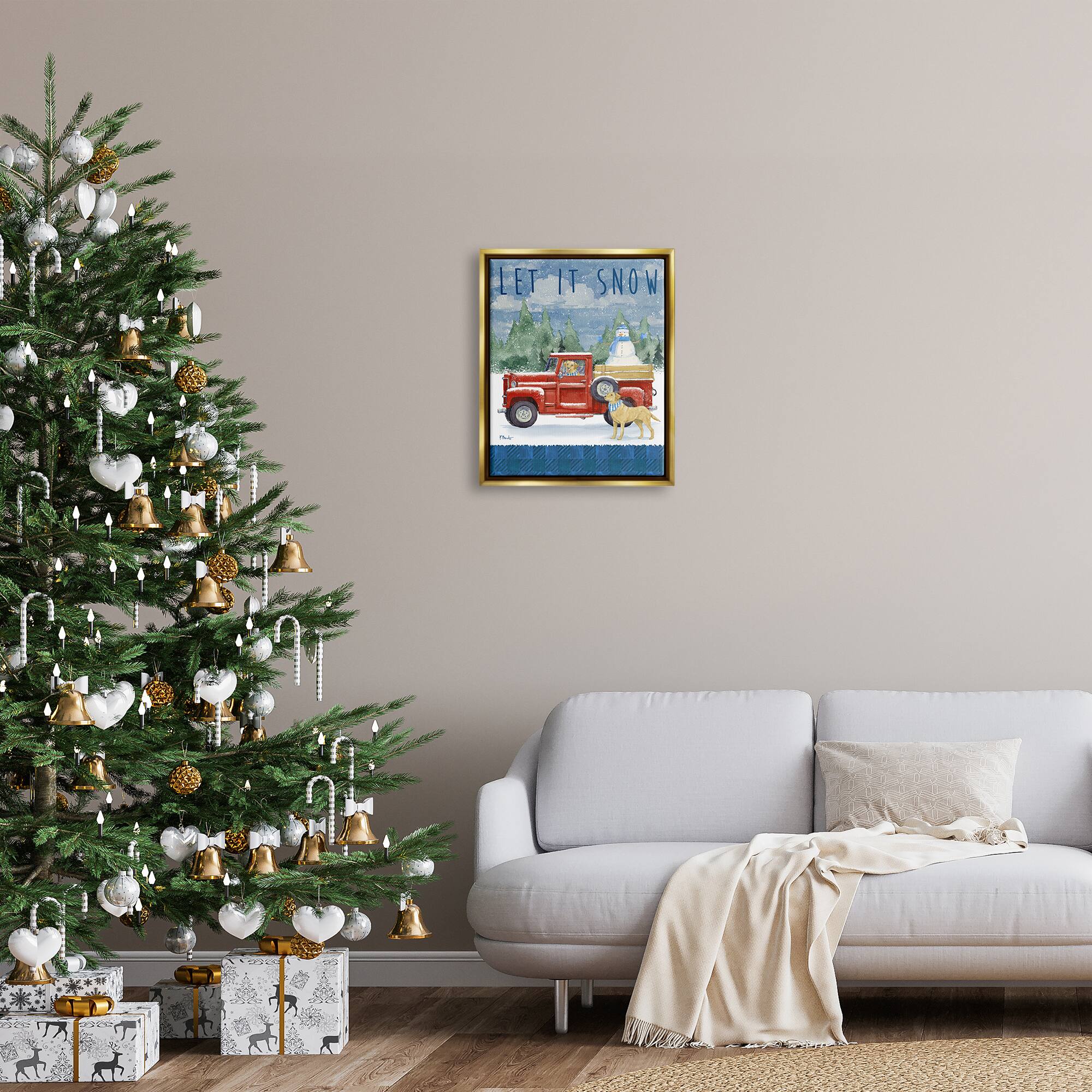 Stupell Industries Let It Snow Winter Dogs Gold Framed Floater Canvas Wall Art